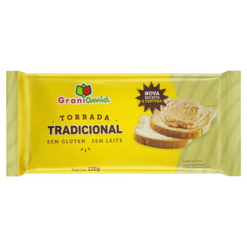 TORRADA TRADICIONAL SEM GLÚTEN ZERO LACTOSE GRANI AMICI PACOTE 130G - GRANI AMICI