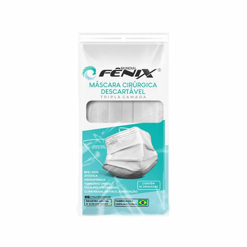 MASCARA DESCARTAVEL TRIPLA C/ 10 CIRURGICA EM TNT COM ELASTICO BRANCO