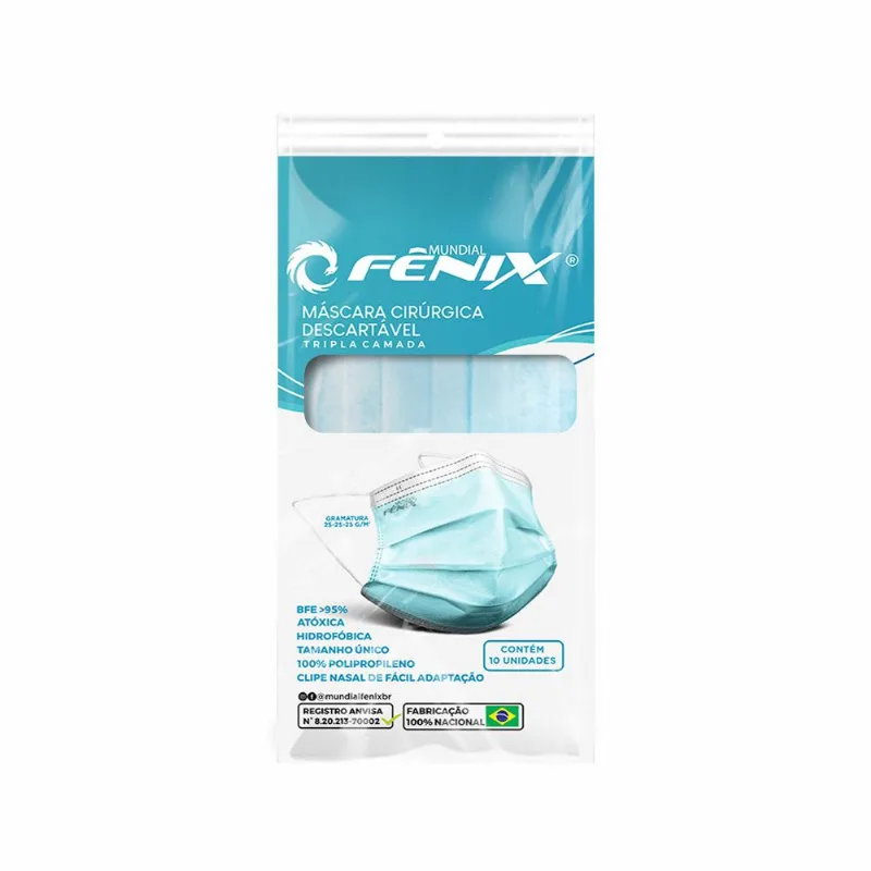 MASCARA DESCARTAVEL TRIPLA C/ 10 CIRURGICA EM TNT COM ELASTICO AZUL