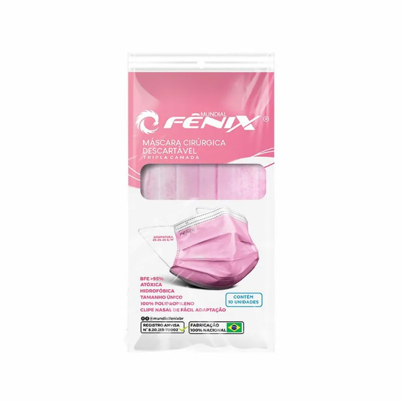 MASCARA DESCARTAVEL TRIPLA C/ 10 CIRURGICA EM TNT COM ELASTICO ROSA