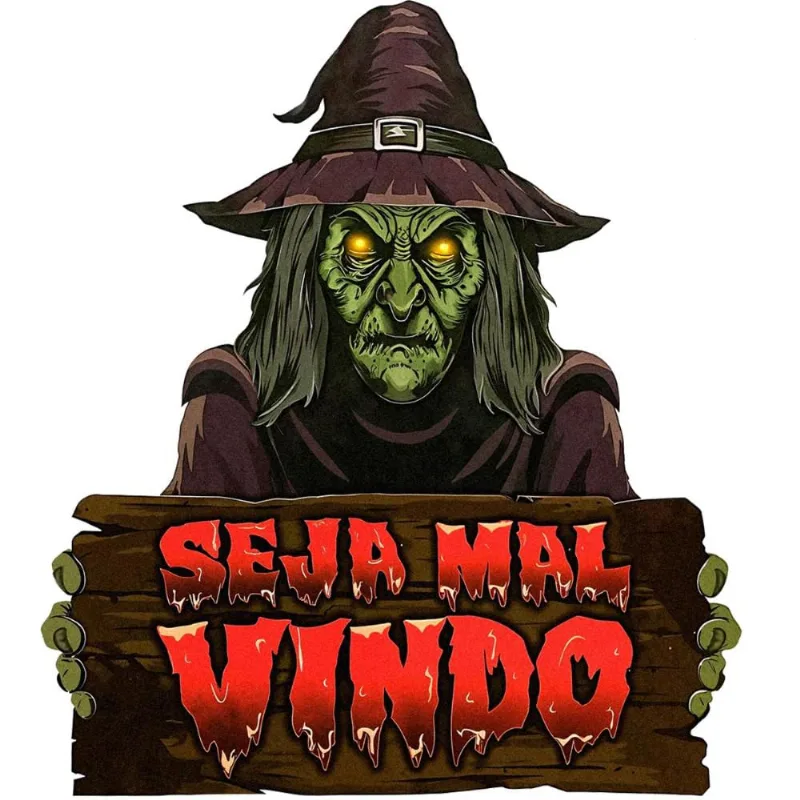 Painel Halloween Porta Bruxa Seja Mal Vindo em EVA 3D Grande -