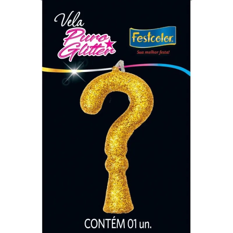 Vela para Aniversario Interrogacao Puro Gliter Ouro - Festcolor