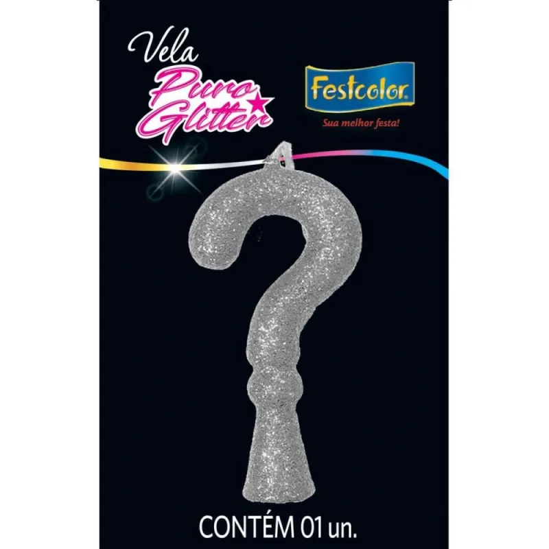 Vela para Aniversario Interrogacao Puro Gliter Prata - Festcolor