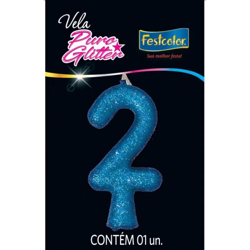 Vela para Aniversario N.02 Glitter Azul - Festcolor