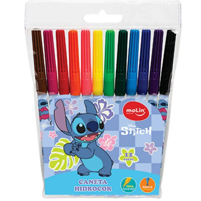 Canetinha Hidrocor com 12 cores Stitch Disney - Molin