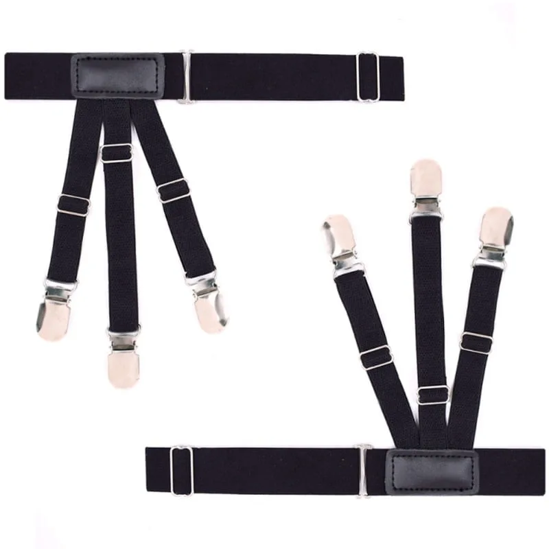 2pcs/set Perna Elástica Camisa Fica Suporte Correias Grampos De Travamento De Metal - Preto