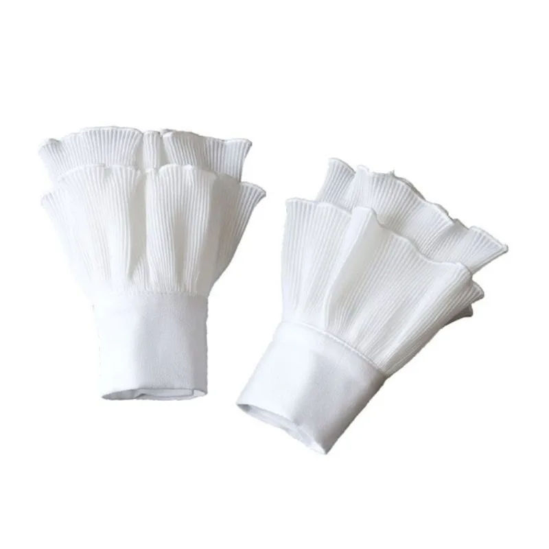 Mulheres Japonesas Em Camadas Costelas Listradas Punhos Agaric Ruffles Wrinkled Solid Color Desapegível Falso Manga Aquecedor De Pulso - Branco