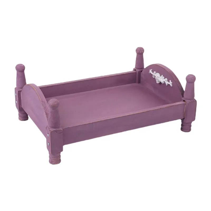 Recém-nascido Posando Destacável Mini Retro Bed Baby Photo Shooting Props Wooden Crib - Purple