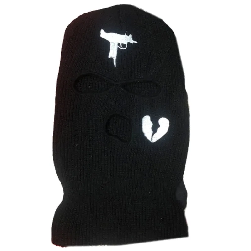 Balaclava Army Beanie Mask 3hole Full Face Mask Windproof Knit Hood Ski Winter - Preto