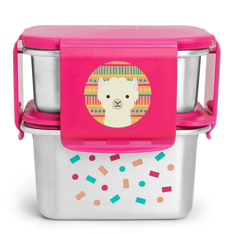 Kit Lanche 2 Potes Aço Inox Zoo Lhama Skip Hop Rosa Único