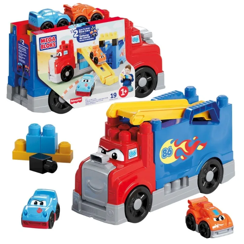 Caminhão de Corrida e Construção - Blocos de Montar - 19 Peças - Mega Bloks - Mattel