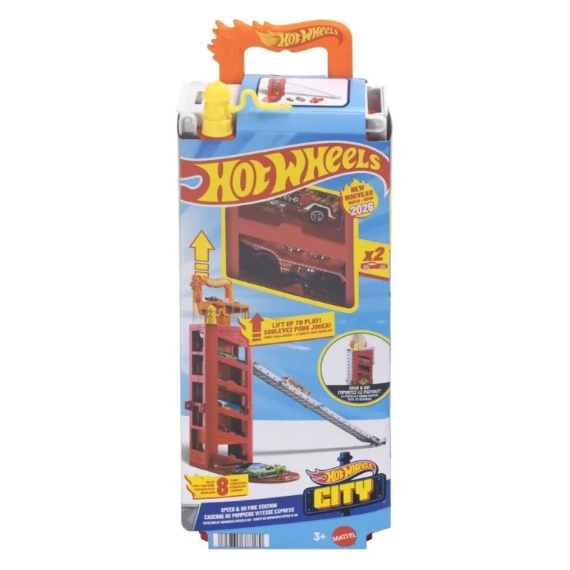 Estacionamento Portátil Corpo de Bombeiros Speed e Go + 2 Carrinhos - Grab e Go - Hot Wheels City - Mattel