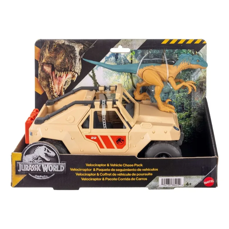 Dinossauro Velociraptor + Veículo de Caça - Jurassic World - Mattel