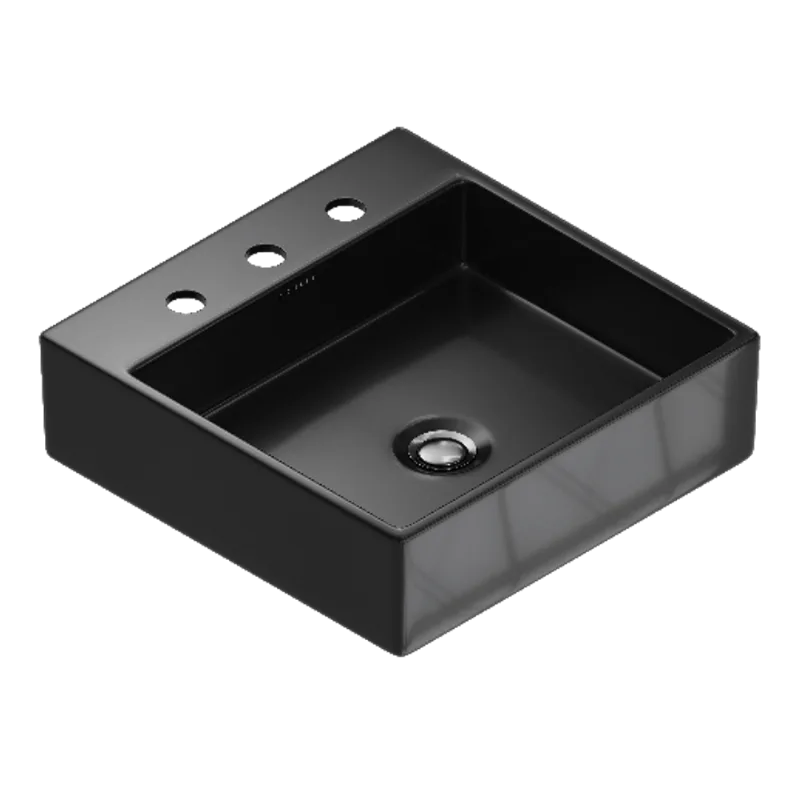 Cuba De Apoio Quadrada Com Mesa Taut 3 Furos 41X41Cm Preto Kohler
