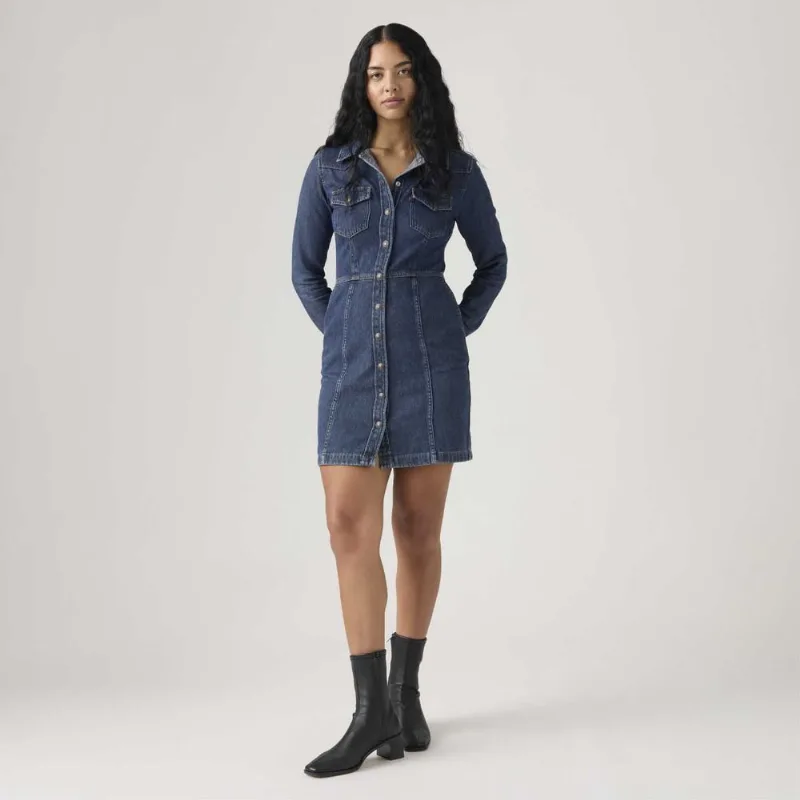 Vestido Jeans Levi's® Flynn Western Lavagem Escura Manga Longa - XXL USA | EGG BR