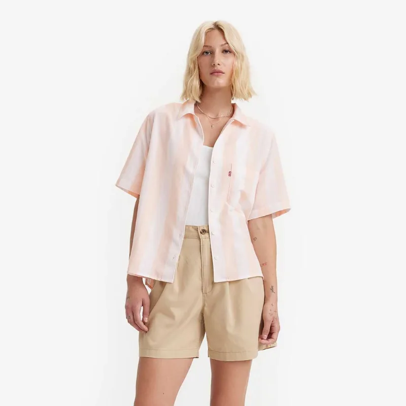 Camisa Levi's® Joyce Resort Listrada Rosa Manga Curta - XXL USA | EGG BR