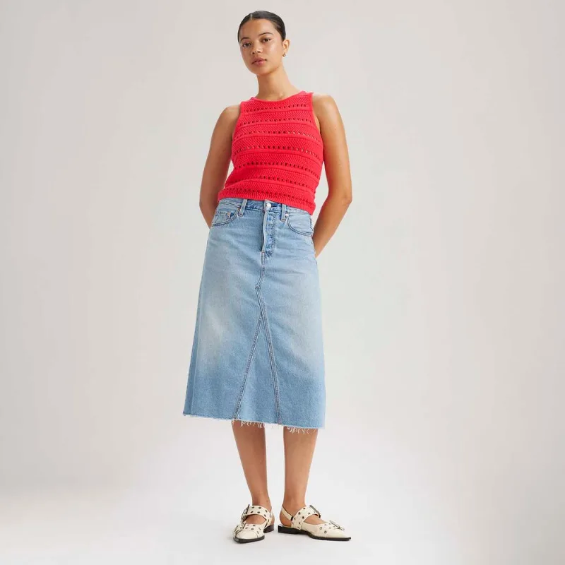 Saia Jeans Levi's® High Rise Aline Decon Lavagem Clara Saia Jeans Midi Levi's® A-Line Decon Lavagem Clara - 24 USA | 52 BR