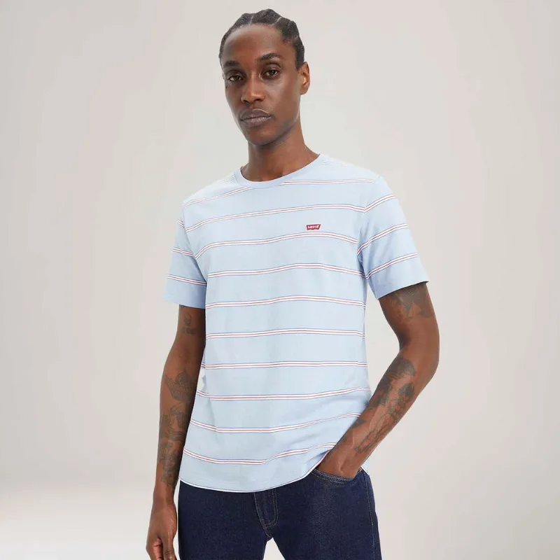 Camiseta Levi's® Original Listrada Azul Claro Manga Curta - XS USA | PP BR