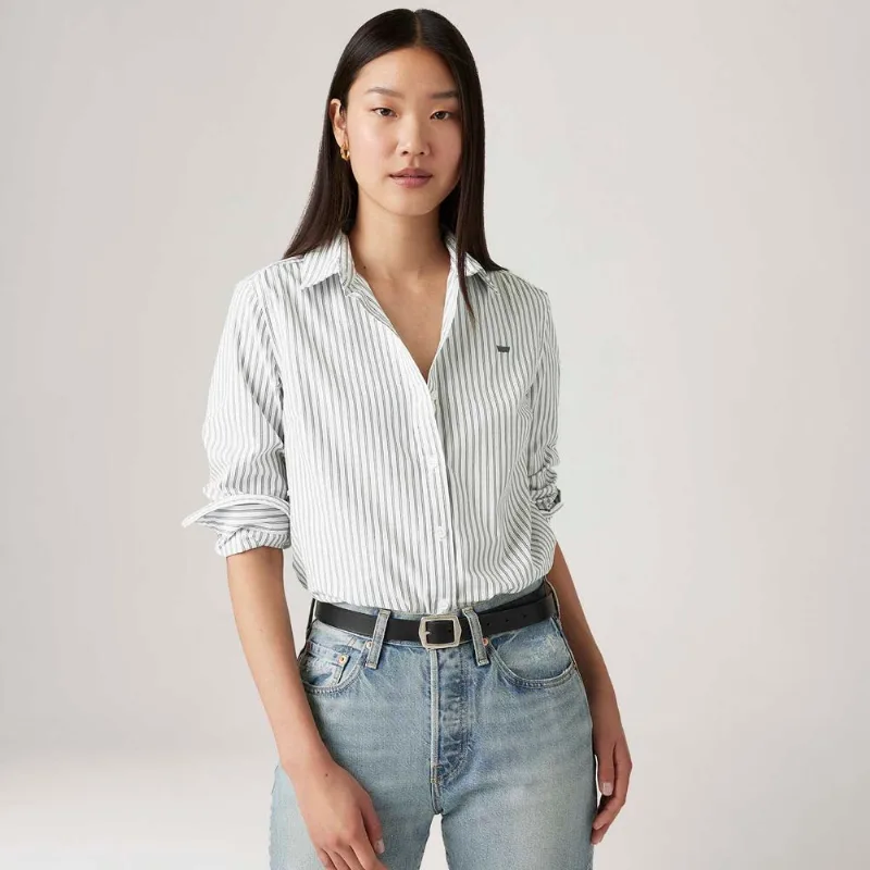 Camisa Levi's® The Classic Bw Shirt Listrada Preta Manga Longa - S USA | P BR