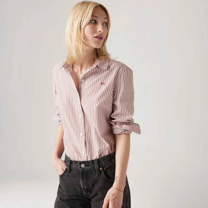 Camisa Levi's® The Classic Bw Shirt Listrada Vermelha Manga Longa - S USA | P BR