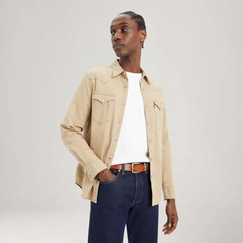 Camisa Levi's® Barstow Western Standard Bege Manga Longa - M USA | M BR