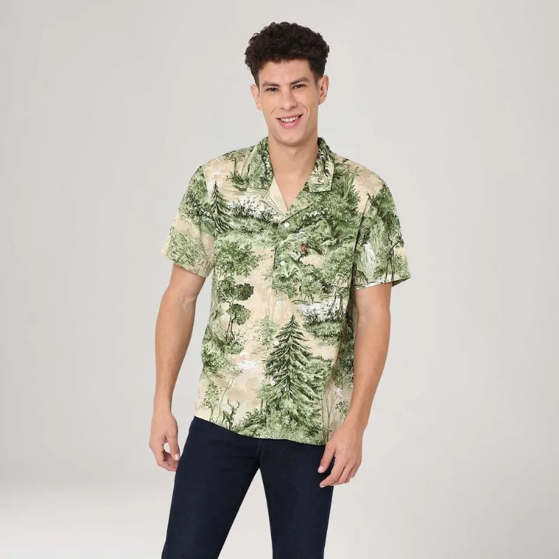 Camisa Levi's® Classic Camper Verde Estampada Manga Curta - M USA | M BR