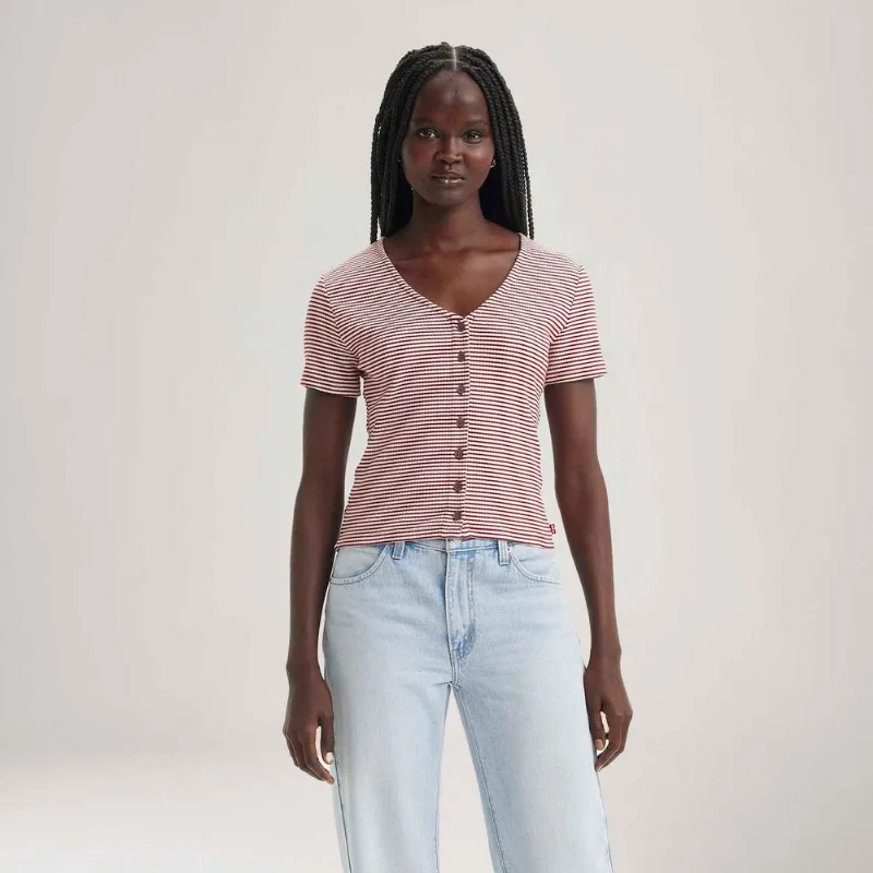 Blusa Levi's® Muse Listrada Vermelha Manga Curta - S USA | P BR