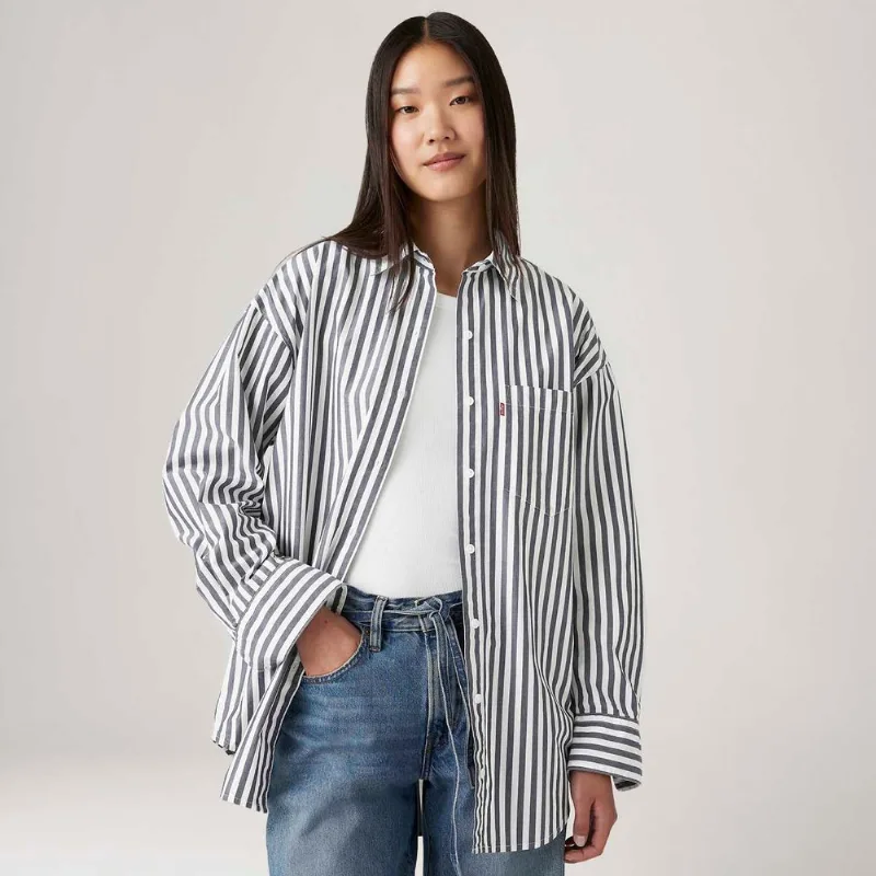 Camisa Levi's® Lola Listrada Cinza Manga Longa - L USA | G BR