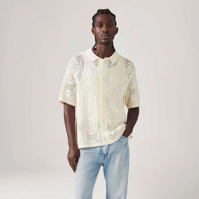 Camisa Levi's® Sweater Camp Shirt Tricot Off White Manga Curta - XL USA | GG BR