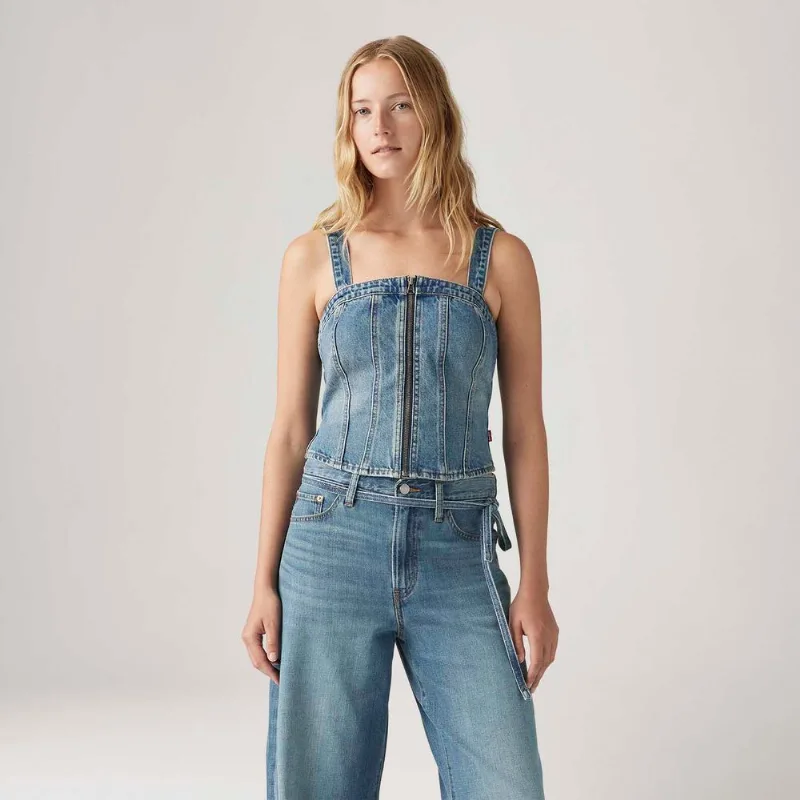 Regata Jeans Levi's® Sculpted Bustier Lavagem Média - L USA | G BR