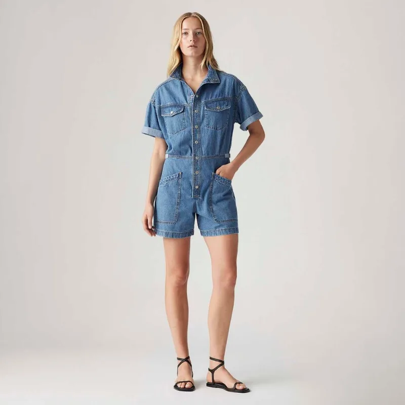 Macaquinho Jeans Levi's® Surplus Romper Lavagem Média Manga Curta - M USA | M BR