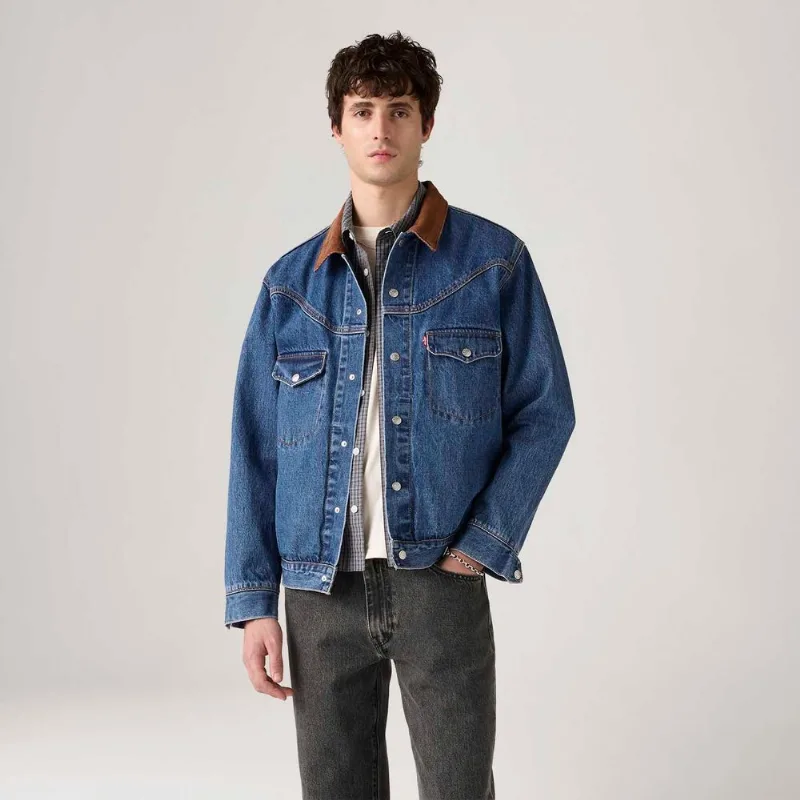 Jaqueta Jeans Levi's® Western Trucker Shorthorn Lavagem Escura - M USA | M BR