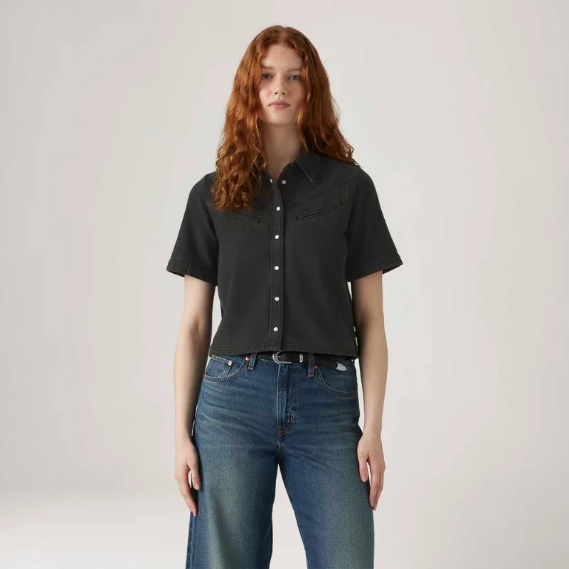 Camisa Levi's® Rinoa Camp Shirt Manga Curta Preta - S USA | P BR