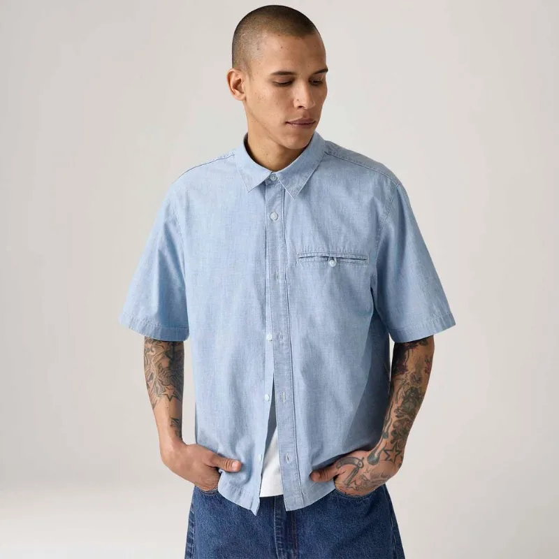 Camisa Levi's® Zandt Cropped Azul Claro Manga Curta - L USA | G BR