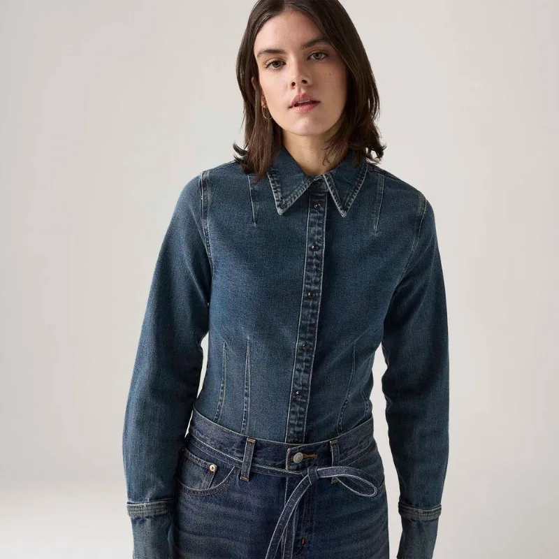 Camisa Jeans Levi's® Shaped Manga Longa Lavagem Escura - XL USA | GG BR