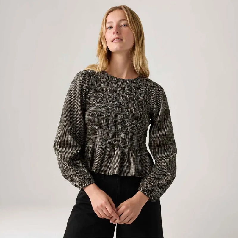 Blusa Levi's® Fleur Smocked Marrom Manga Longa - M USA | M BR