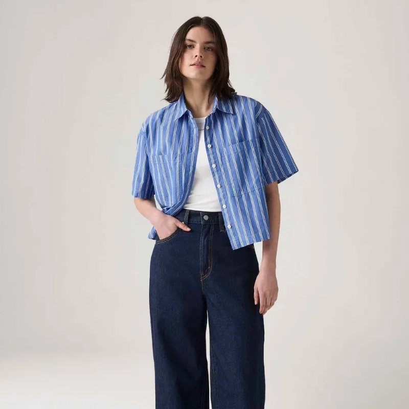 Camisa Levi's® Harlie Cropped Azul Manga Curta - M USA | M BR