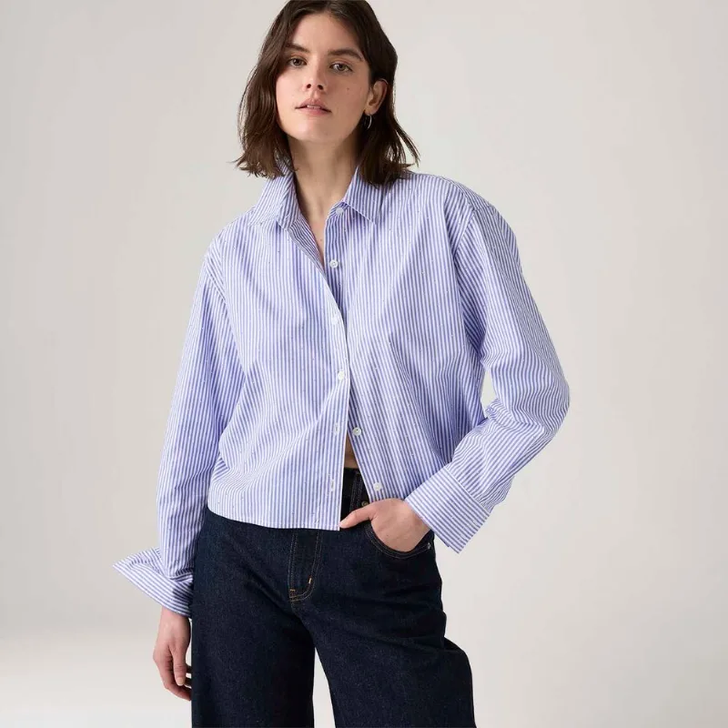 Camisa Levi's® Cropped Harlie Listrada Azul Manga Longa - M USA | M BR