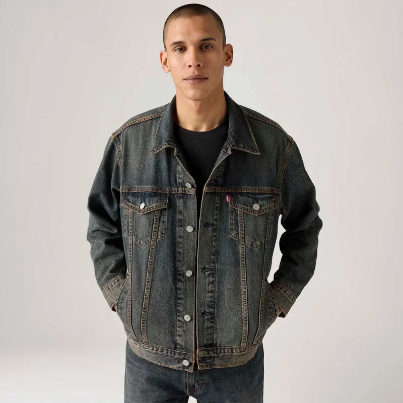 Jaqueta Jeans Levi's® Trucker Relaxed Lavagem Escura - XXL USA | EGG BR