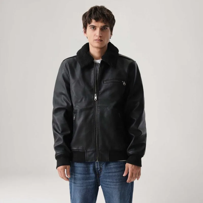 Jaqueta Couro Sintético Levi's® Giiia Aviator Preta - L USA | G BR