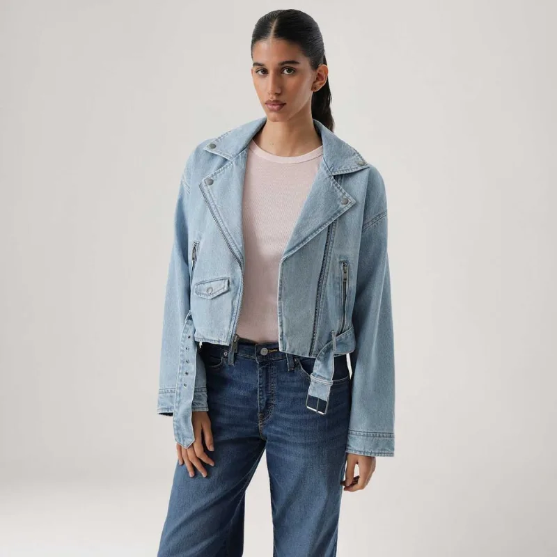 Jaqueta Jeans Levi's® Giii Moto Bubble Lavagem Clara - L USA | G BR