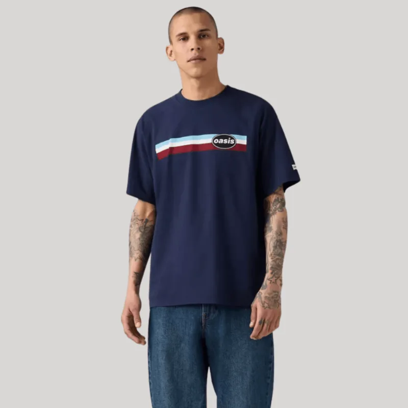 Camiseta Levi's® Band Tee Azul Marinho Manga Curta | Collab Oasis - S USA | P BR