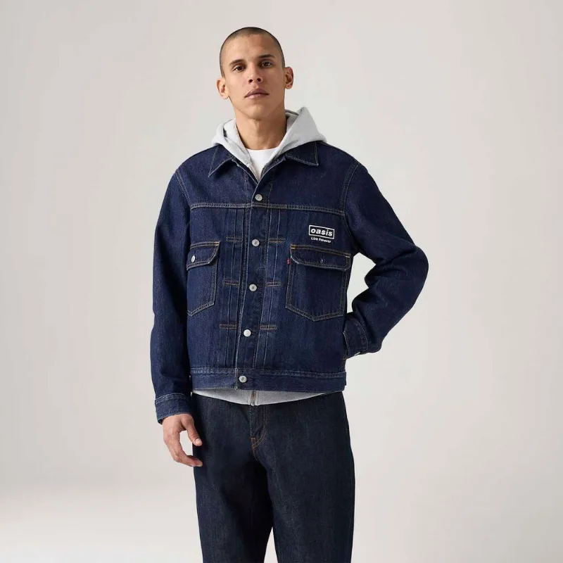 Jaqueta Jeans Levi's® Trucker Type II Lavagem Escura | Collab Oasis - L USA | G BR