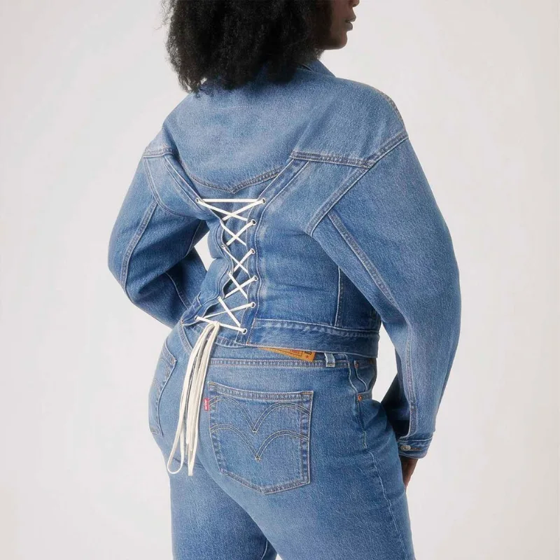 Jaqueta Jeans Levi's® Trucker Blue Lace Up Lavagem Clara - XL USA | GG BR