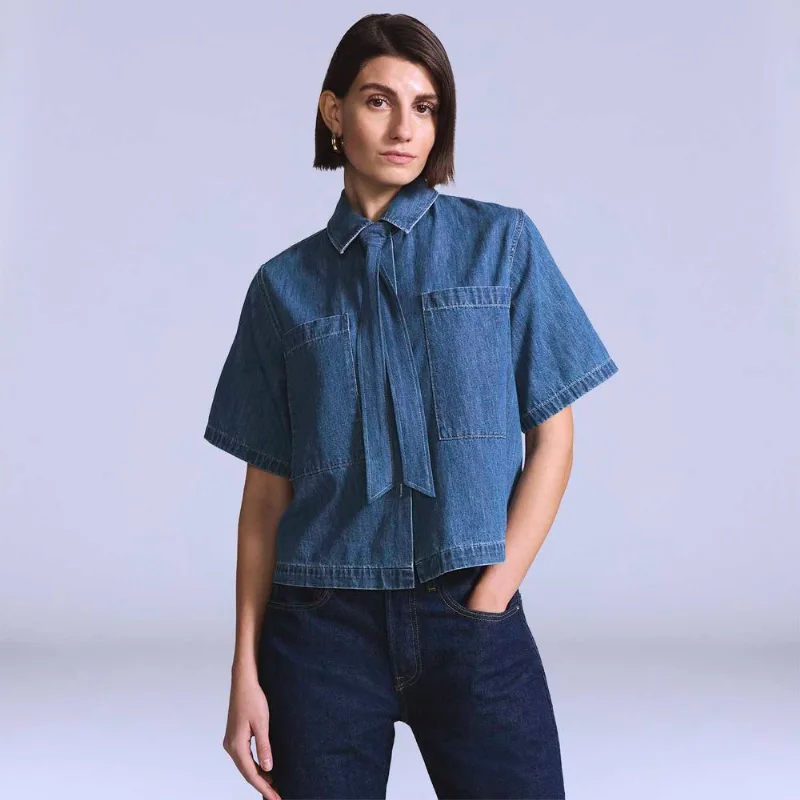 Camisa Jeans Levi's® Blue Tab Cafe Top Lavagem Média Manga Curta - M USA | M BR
