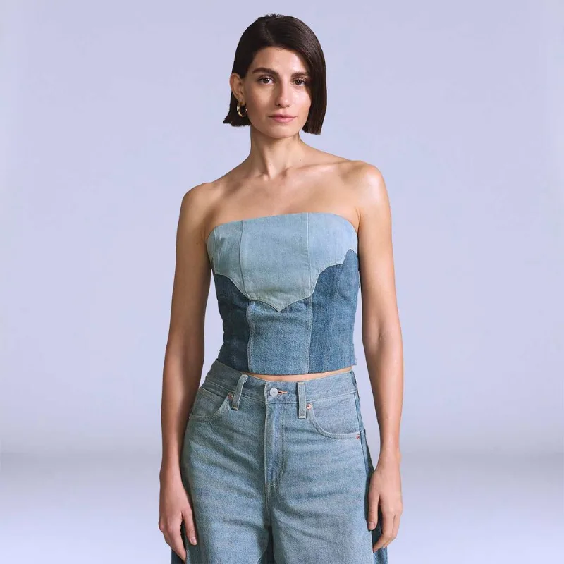 Blusa Jeans Levi's® Blue Tab Tomara Que Caia Repor Lavagem Média - L USA | G BR