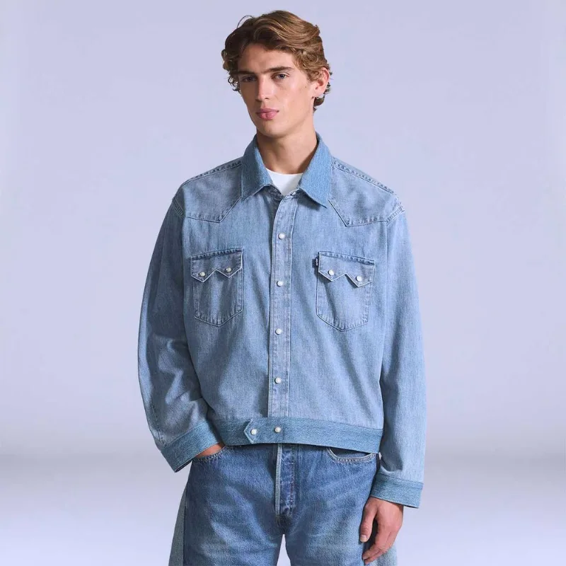 Jaqueta Jeans Levi's® Blue Tab Customized Sawtooth Lavagem Clara - XL USA | GG BR