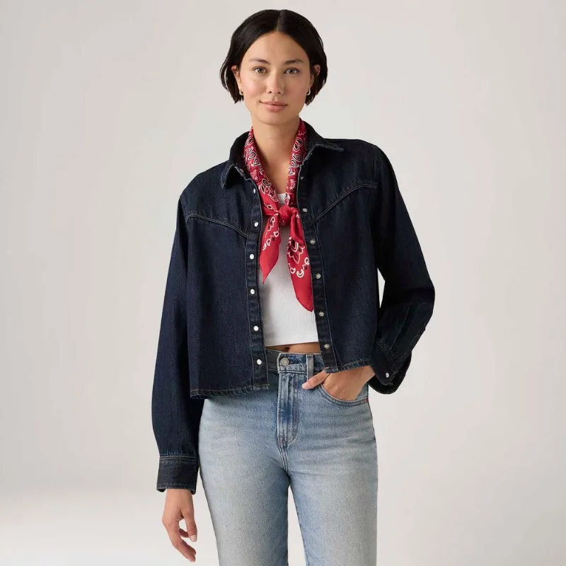 Jaqueta Jeans Levi's® Logan Tancel Lavagem Escura - S USA | P BR