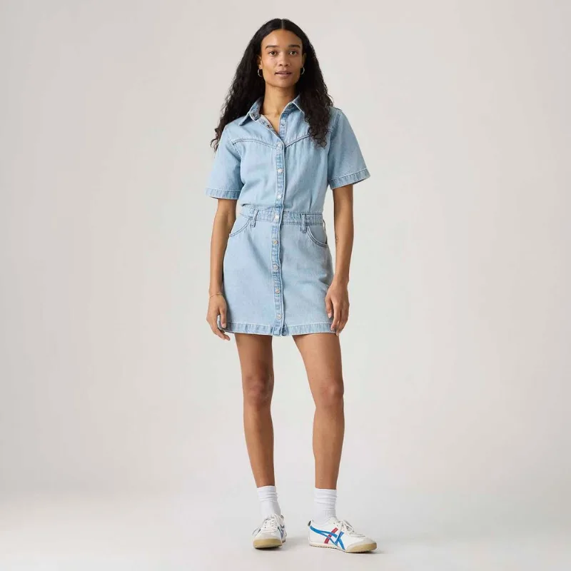 Vestido Jeans Levi's® Logan Western Lavagem Clara Manga Curta - S USA | P BR