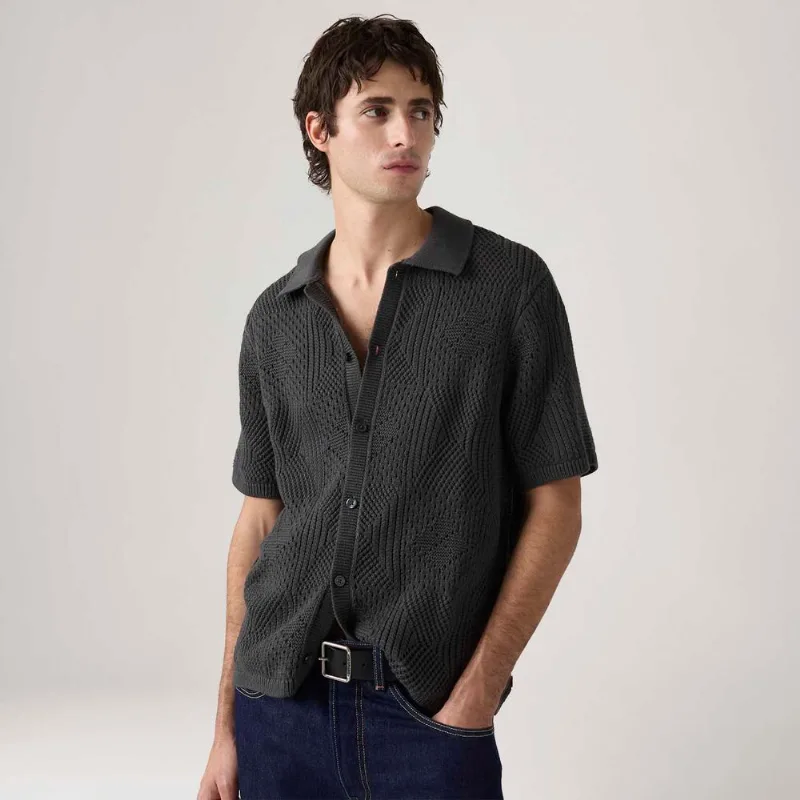 Camisa Levi's® Sweater Camp Shirt Preta Manga Curta - L USA | G BR